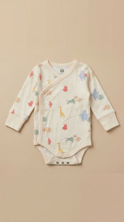 Omlottbody med färgglada djurmönster