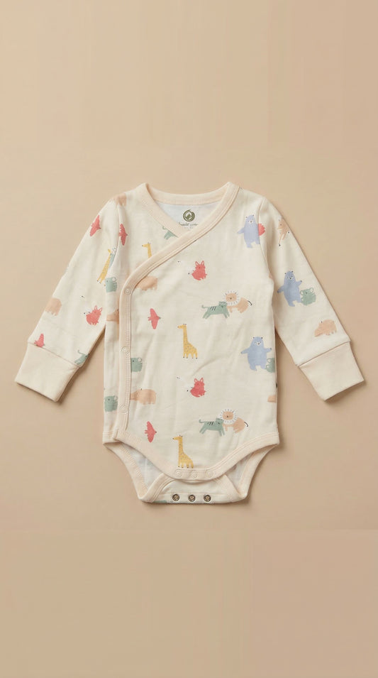 Omlottbody med färgglada djurmönster